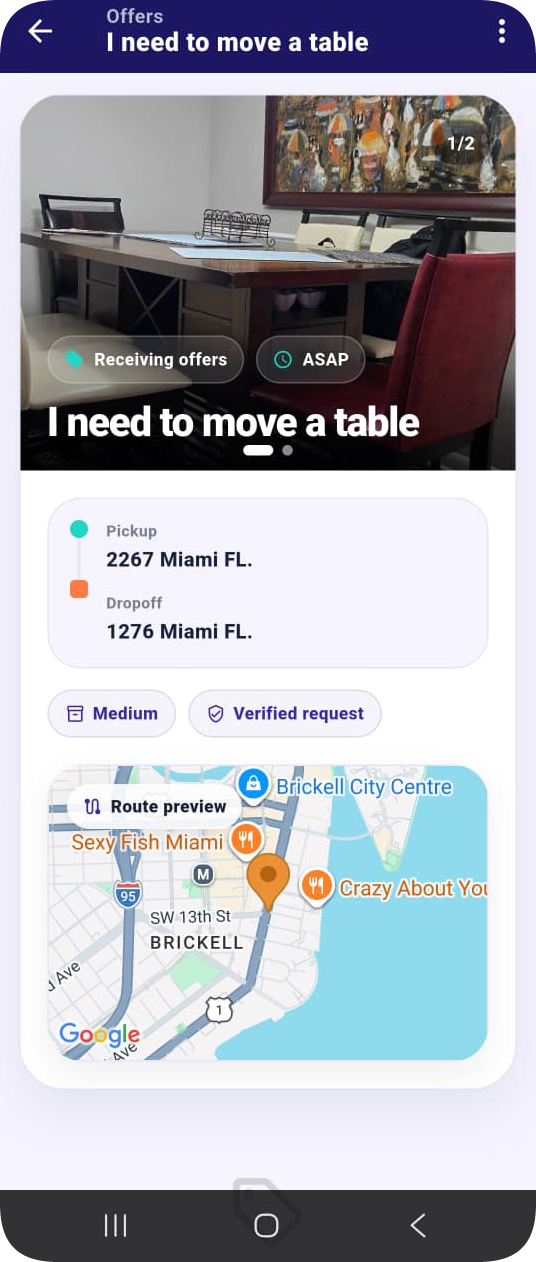 Live trip tracking showing the driver on the way